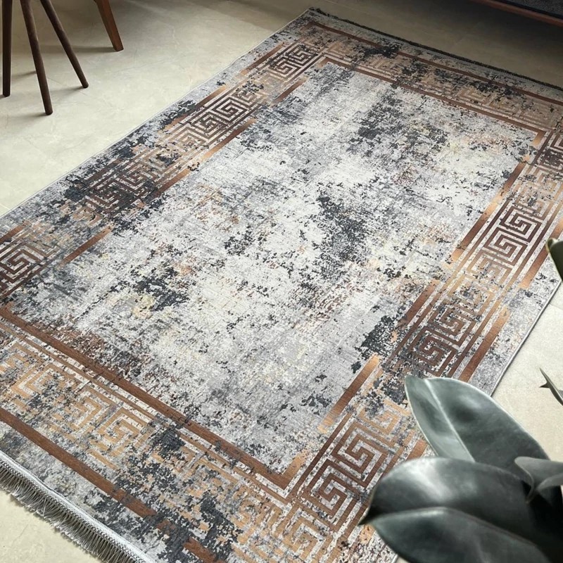 فرش طوسی مدرن جنس مخمل تُرک استُپ دار (ضد سر) h467 (پس کرایه)