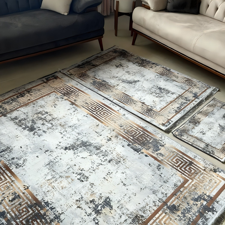 فرش طوسی مدرن جنس مخمل تُرک استُپ دار (ضد سر) h467 (پس کرایه)