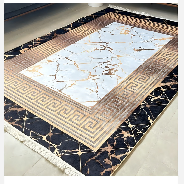 فرشینه مخمل مدرن مشکی طلایی استُپ دار ( ابعاد سفارشی )h253(پس کرایه)