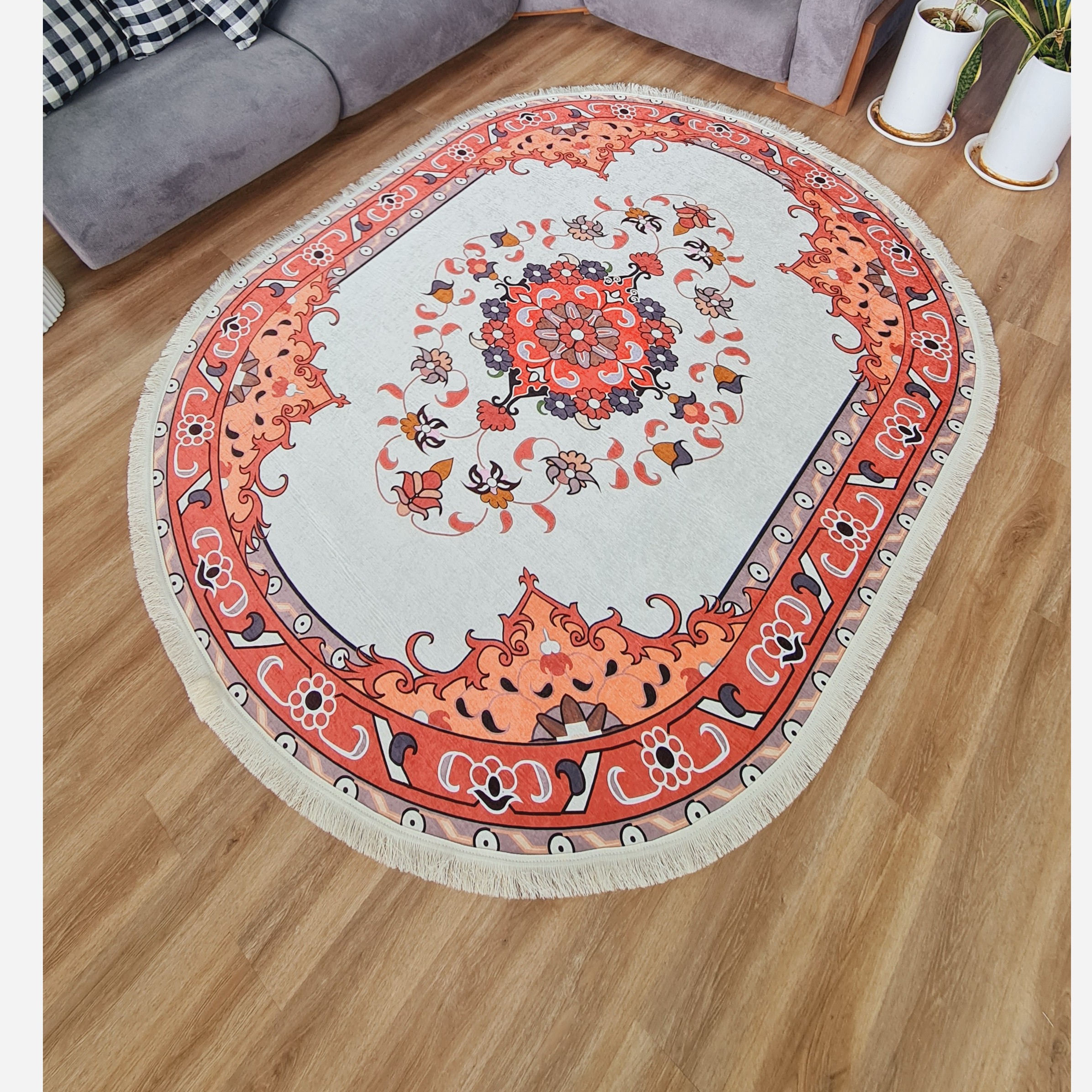 فرشینه بیضی مخمل سفارشی استُپ دار b104 (اصلا سُر نمیخوره) (پس کرایه)