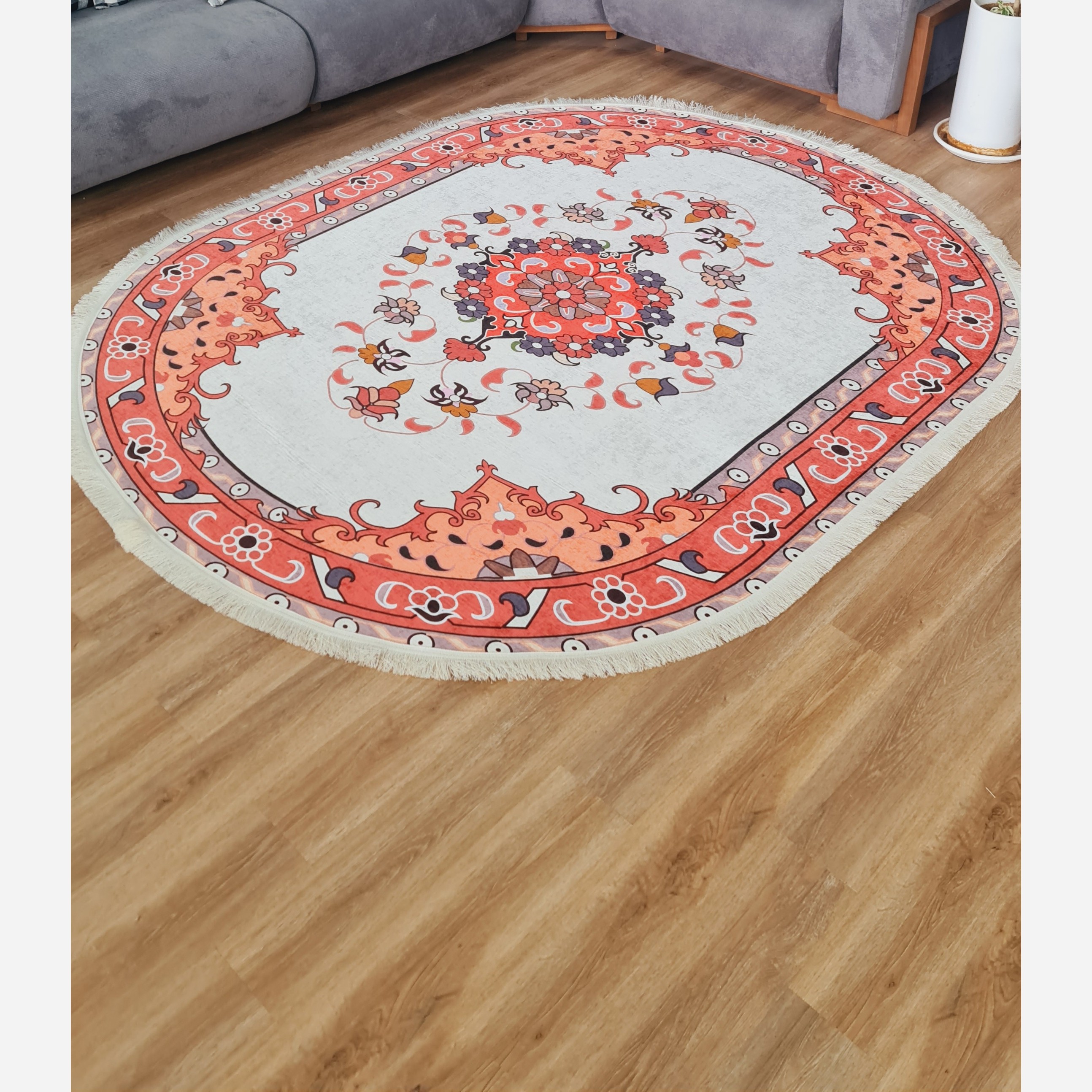 فرشینه بیضی مخمل سفارشی استُپ دار b104 (اصلا سُر نمیخوره) (پس کرایه)