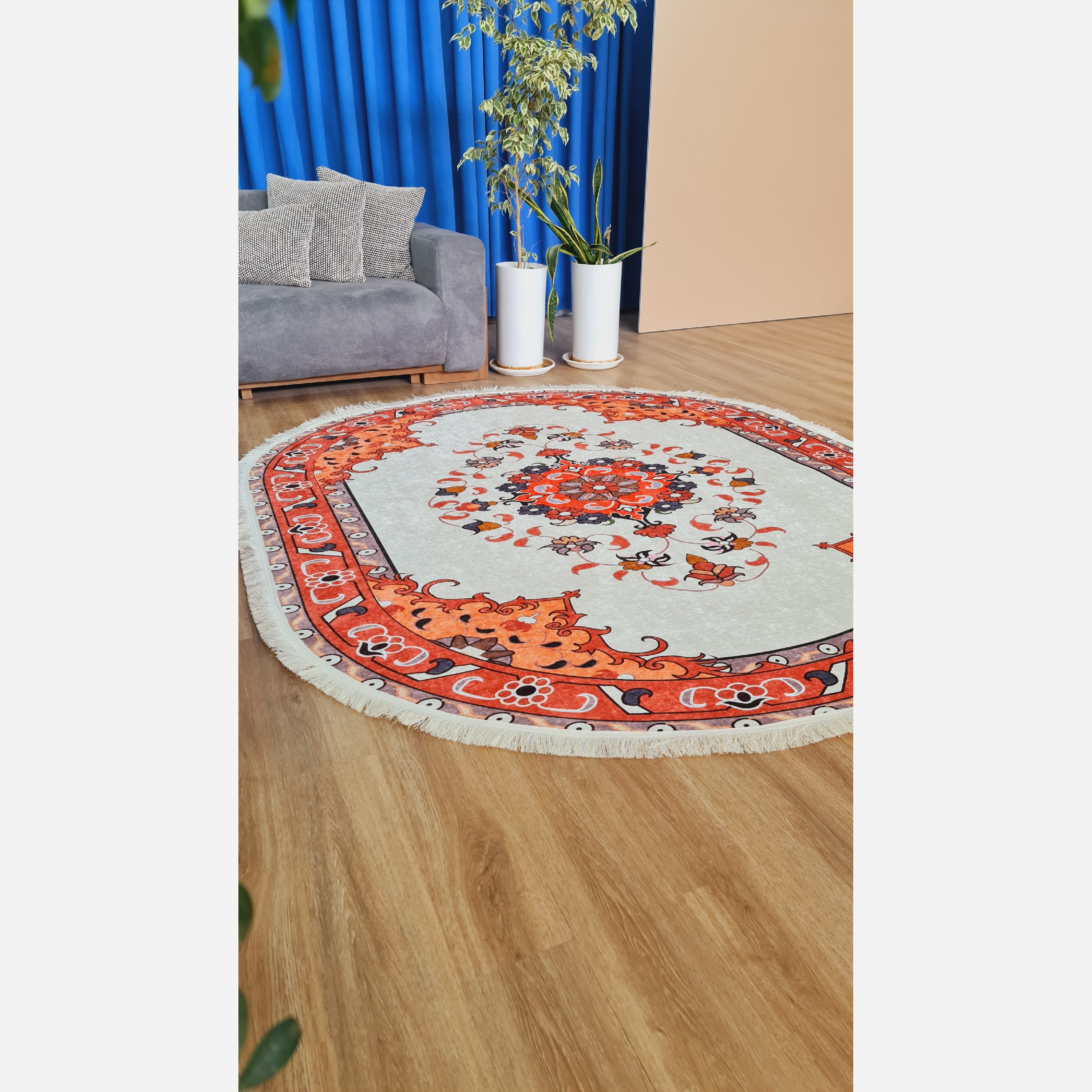 فرشینه بیضی مخمل سفارشی استُپ دار b104 (اصلا سُر نمیخوره) (پس کرایه)