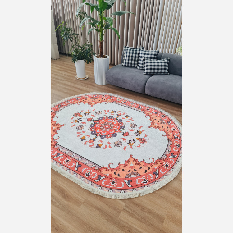 فرشینه بیضی مخمل سفارشی استُپ دار b104 (اصلا سُر نمیخوره) (پس کرایه)