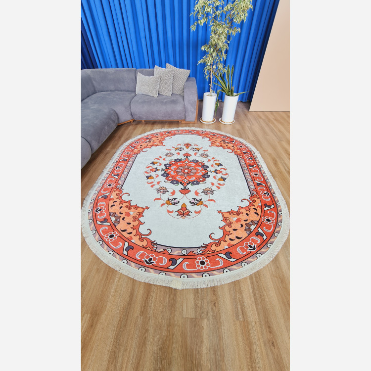 فرشینه بیضی مخمل سفارشی استُپ دار b104 (اصلا سُر نمیخوره) (پس کرایه)