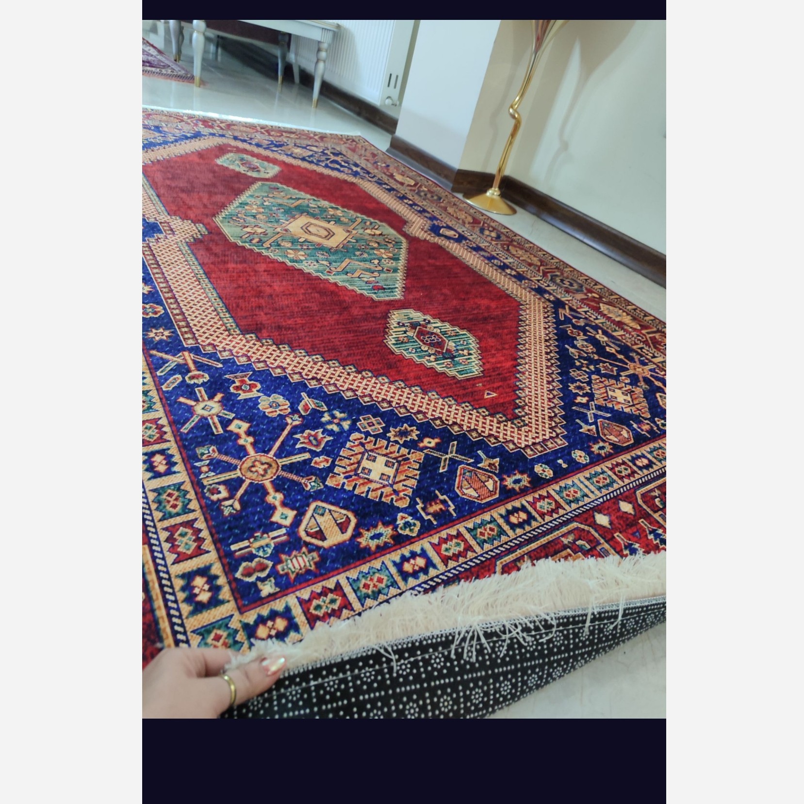 فرشینه مخمل مدرن طرح ابریشم استُپ دار (اصلا لیز نمیخوره) a173 (پس کرایه)