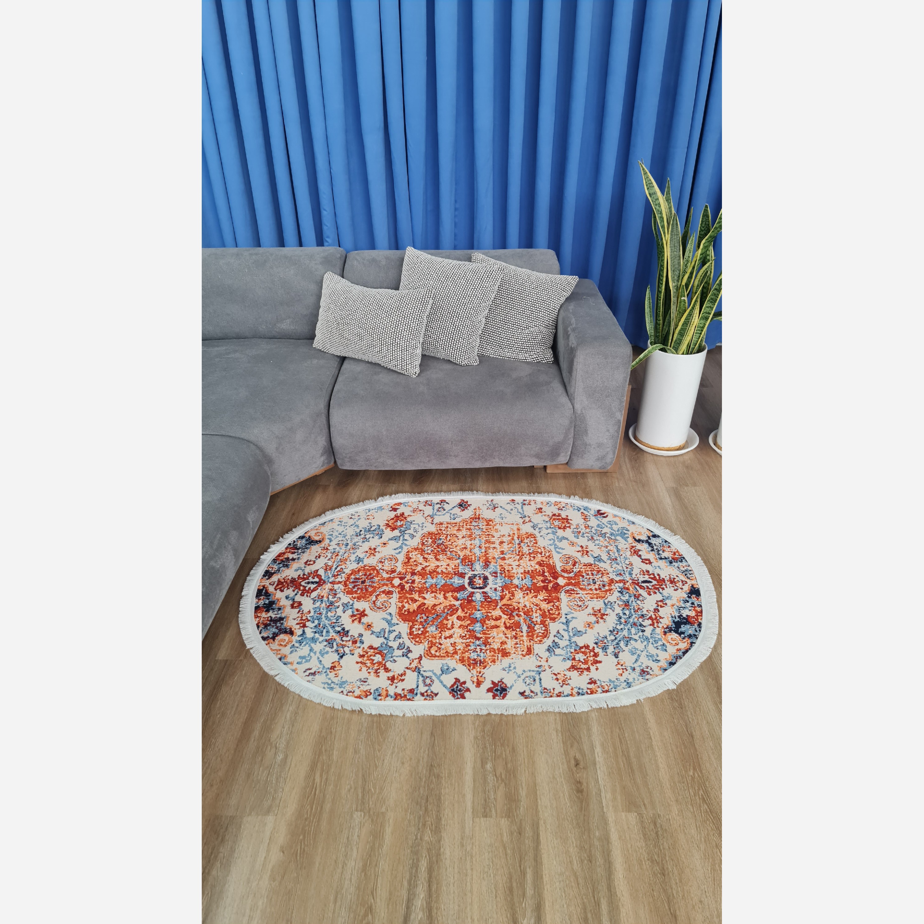 فرشینه بیضی مخمل استُپ دار (اصلا لیز نمیخوره) b142 (پس کرایه)