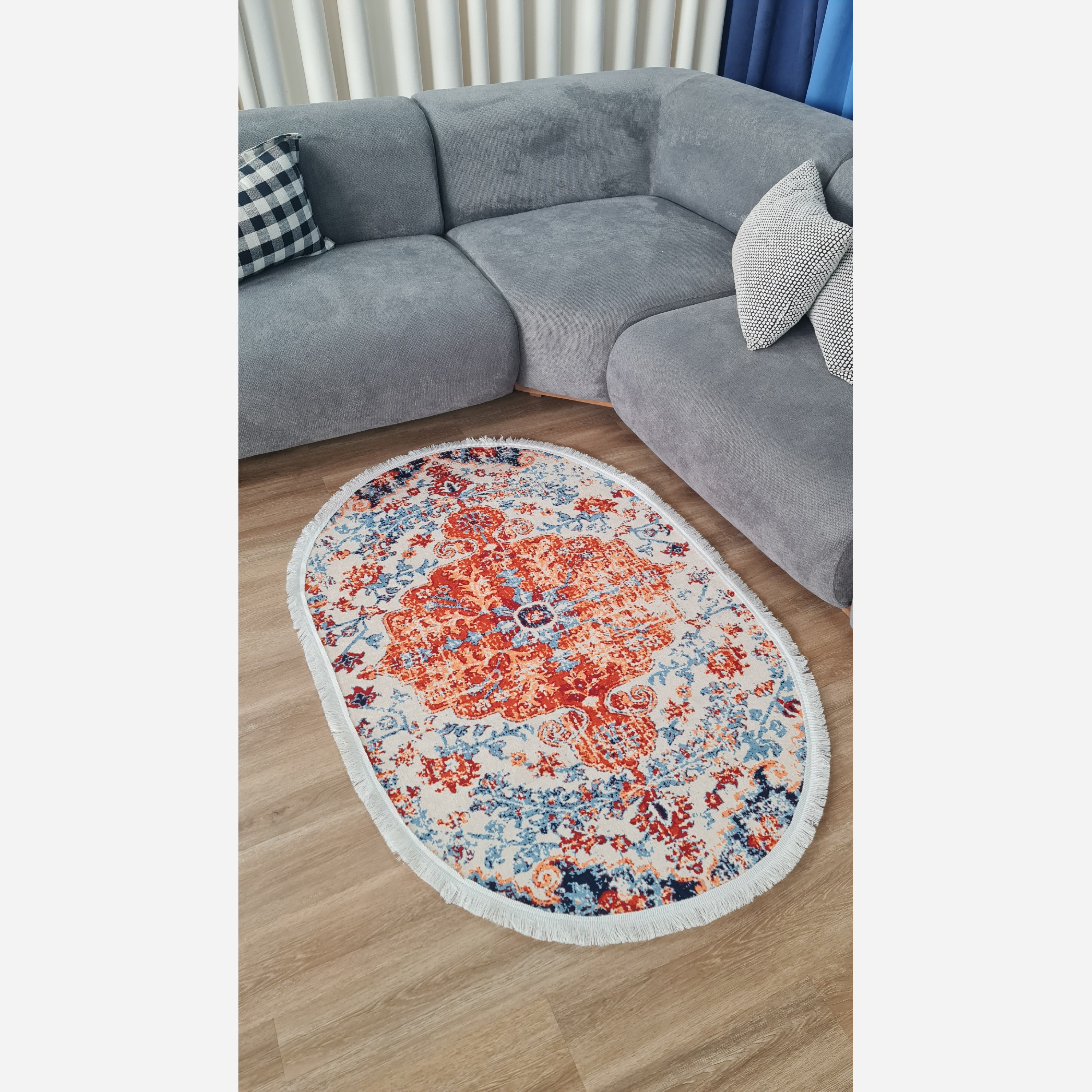 فرشینه بیضی مخمل استُپ دار (اصلا لیز نمیخوره) b142 (پس کرایه)