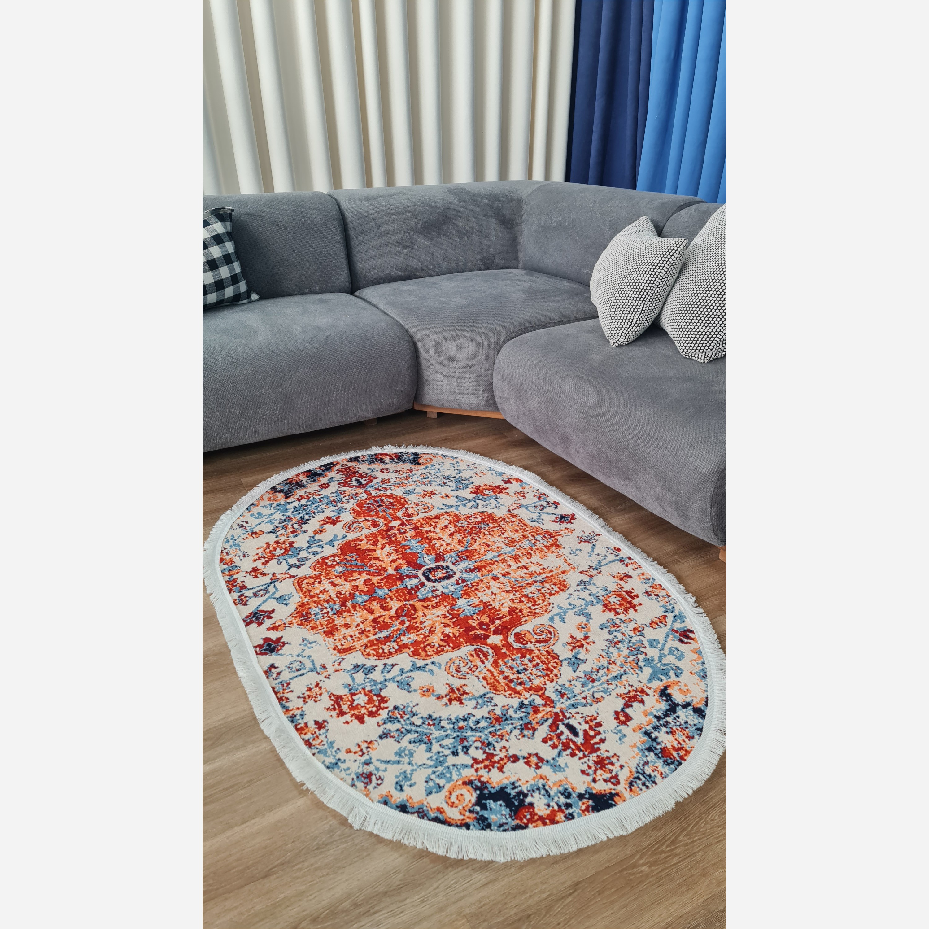 فرشینه بیضی مخمل استُپ دار (اصلا لیز نمیخوره) b142 (پس کرایه)