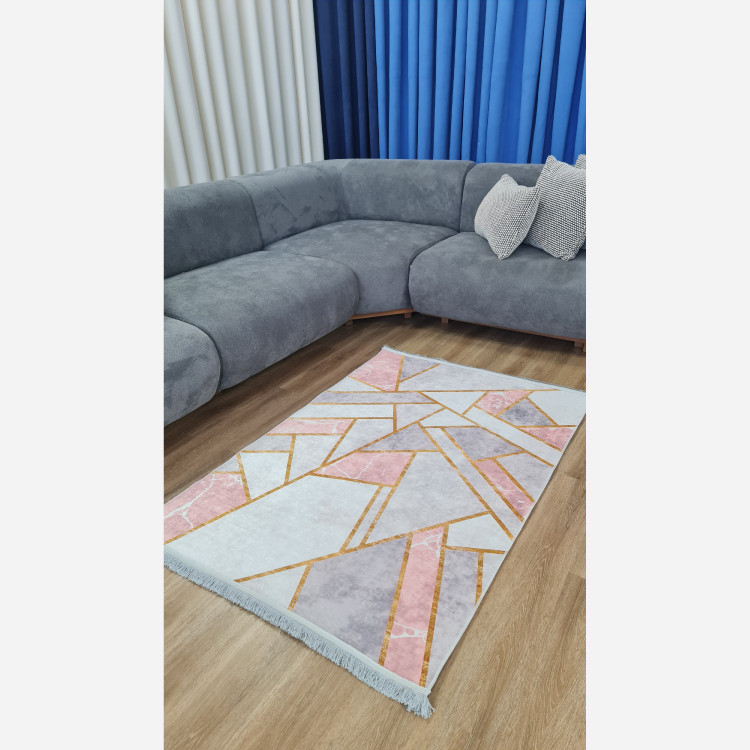 فرشینه مخملی طرح هندسی استُپ دار (اصلا لیز نمیخوره) h275 (پس کرایه)