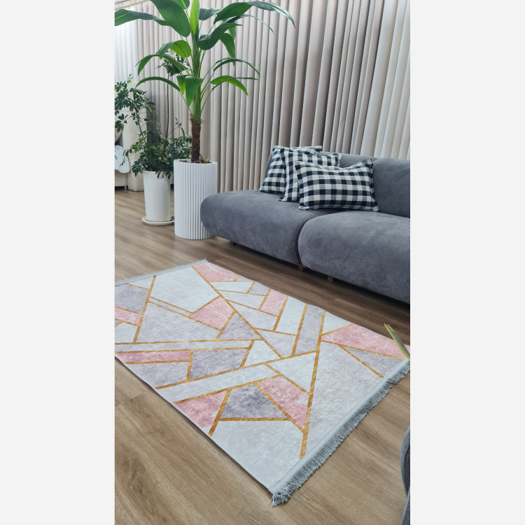فرشینه مخملی طرح هندسی استُپ دار (اصلا لیز نمیخوره) h275 (پس کرایه)
