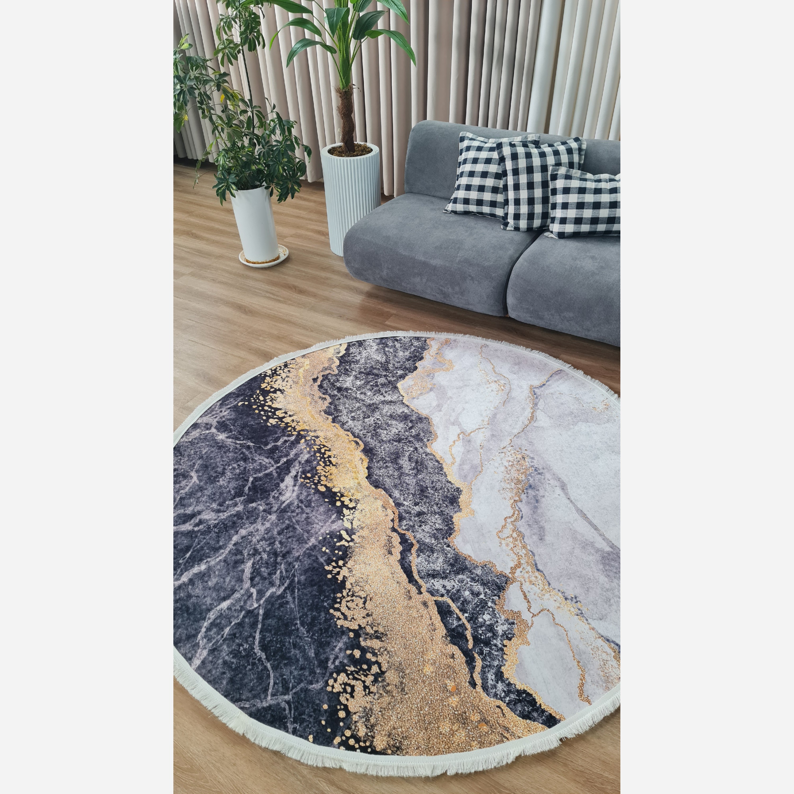 فرشینه مدرن دایره ای مخمل هازان ترک o147 (پس کرایه)