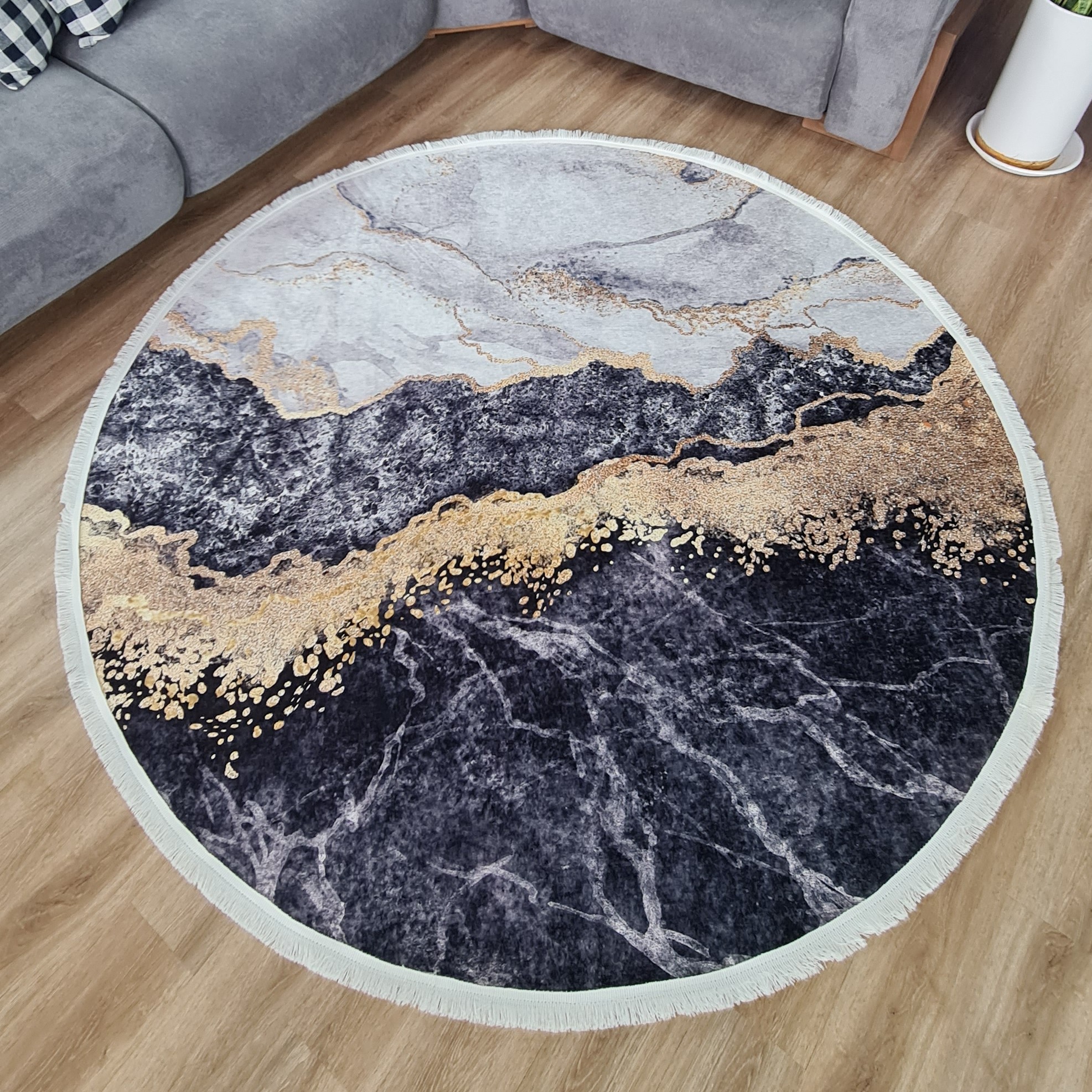 فرشینه مدرن دایره ای مخمل هازان ترک o147 (پس کرایه)