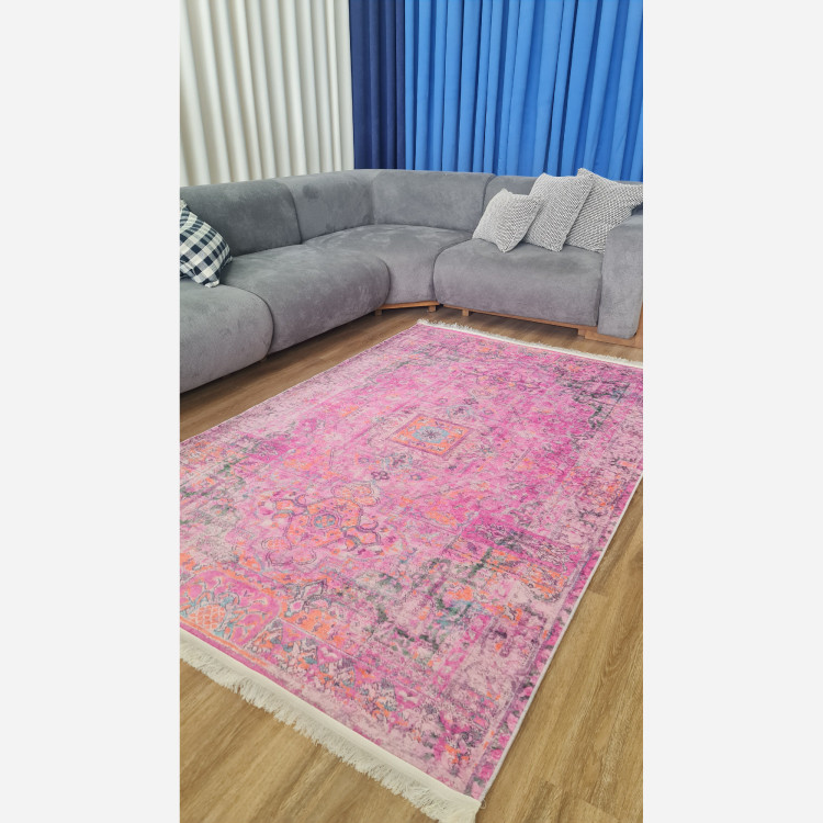 فرشینه صورتی جنس رویه مخمل هازان تُرک زیره استُپ دار (پس کرایه)