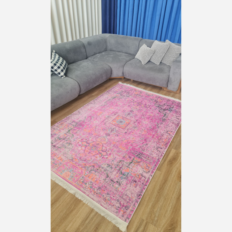 فرشینه صورتی جنس رویه مخمل هازان تُرک زیره استُپ دار (پس کرایه)