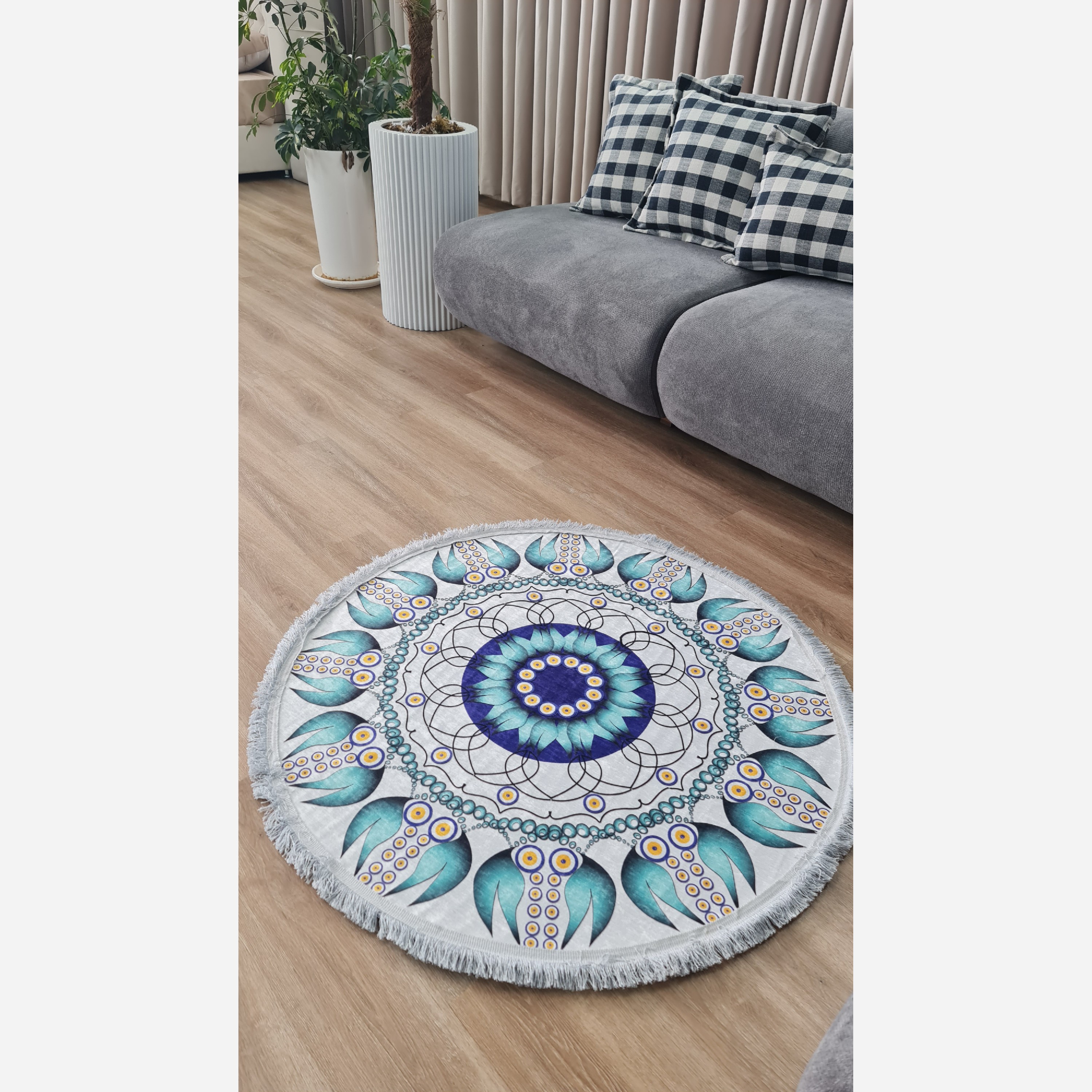 فرش مدرن دایره ای با رویه مخمل هازان d135 (پس کرایه)