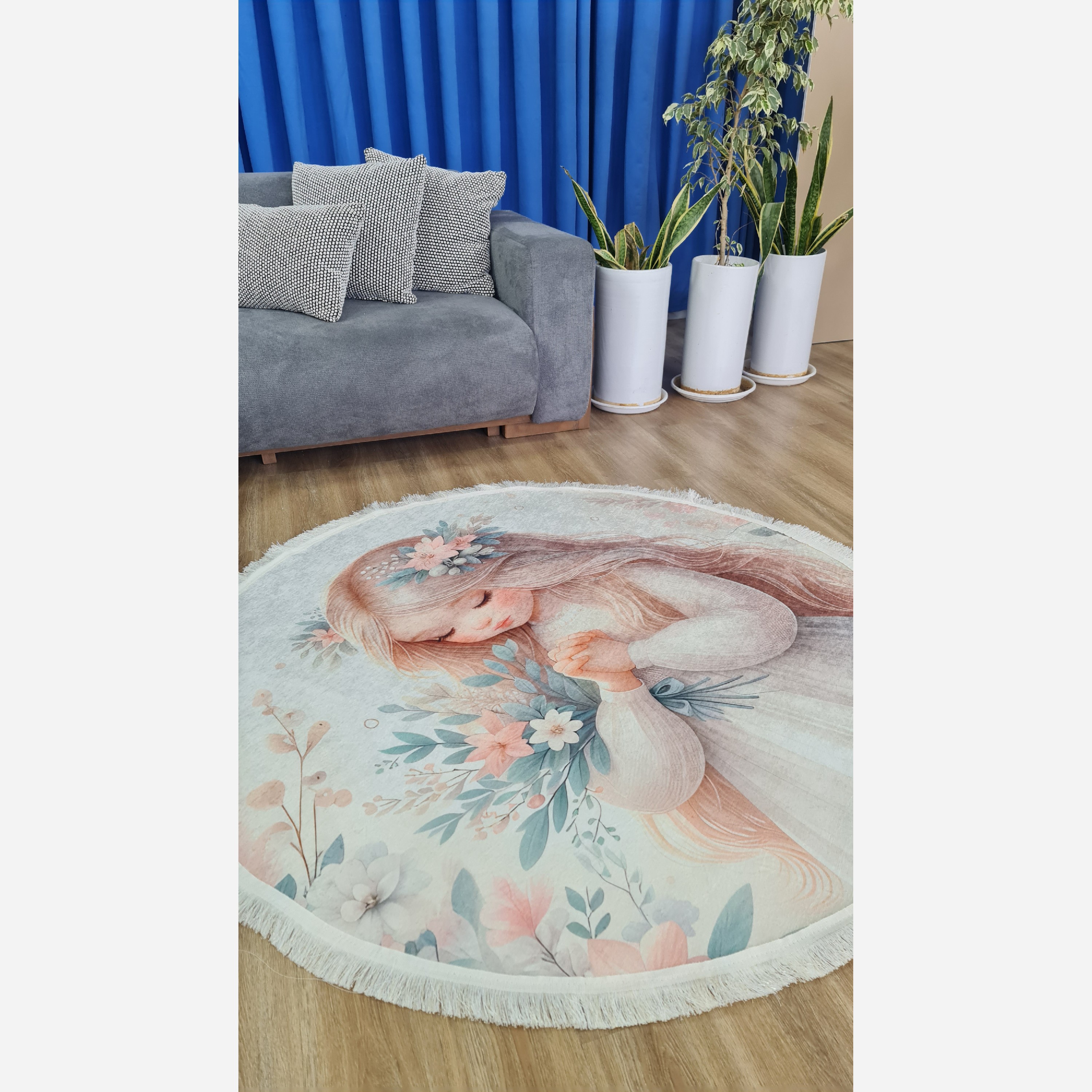 فرشینه مدرن دایره ای استُپ دار (اصلا لیز نمیخوره) رویه مخمل (پس کرایه)