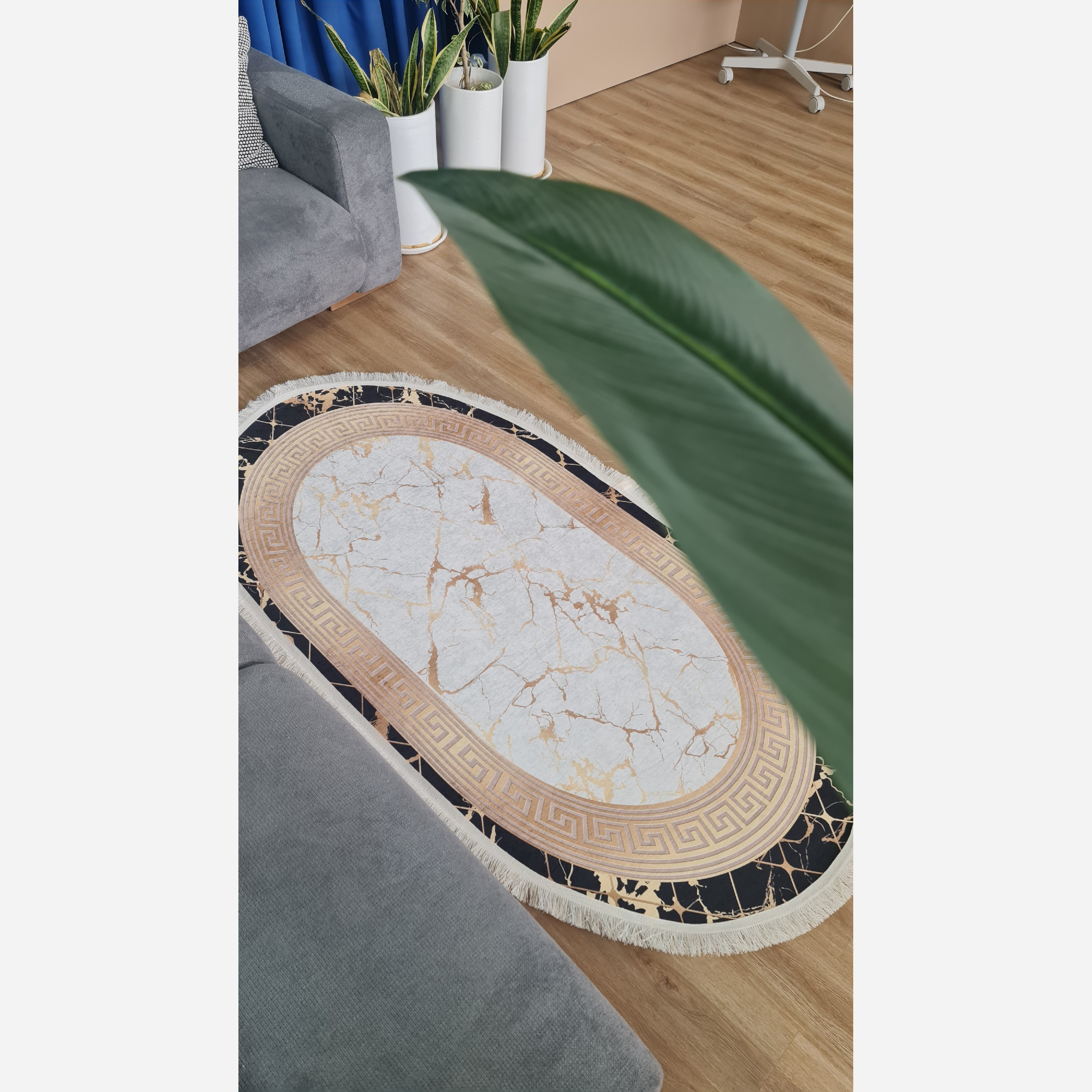 فرشینه بیضی مدرن طرح جدید جنس رویه مخمل هازان ترک (پس کرایه)