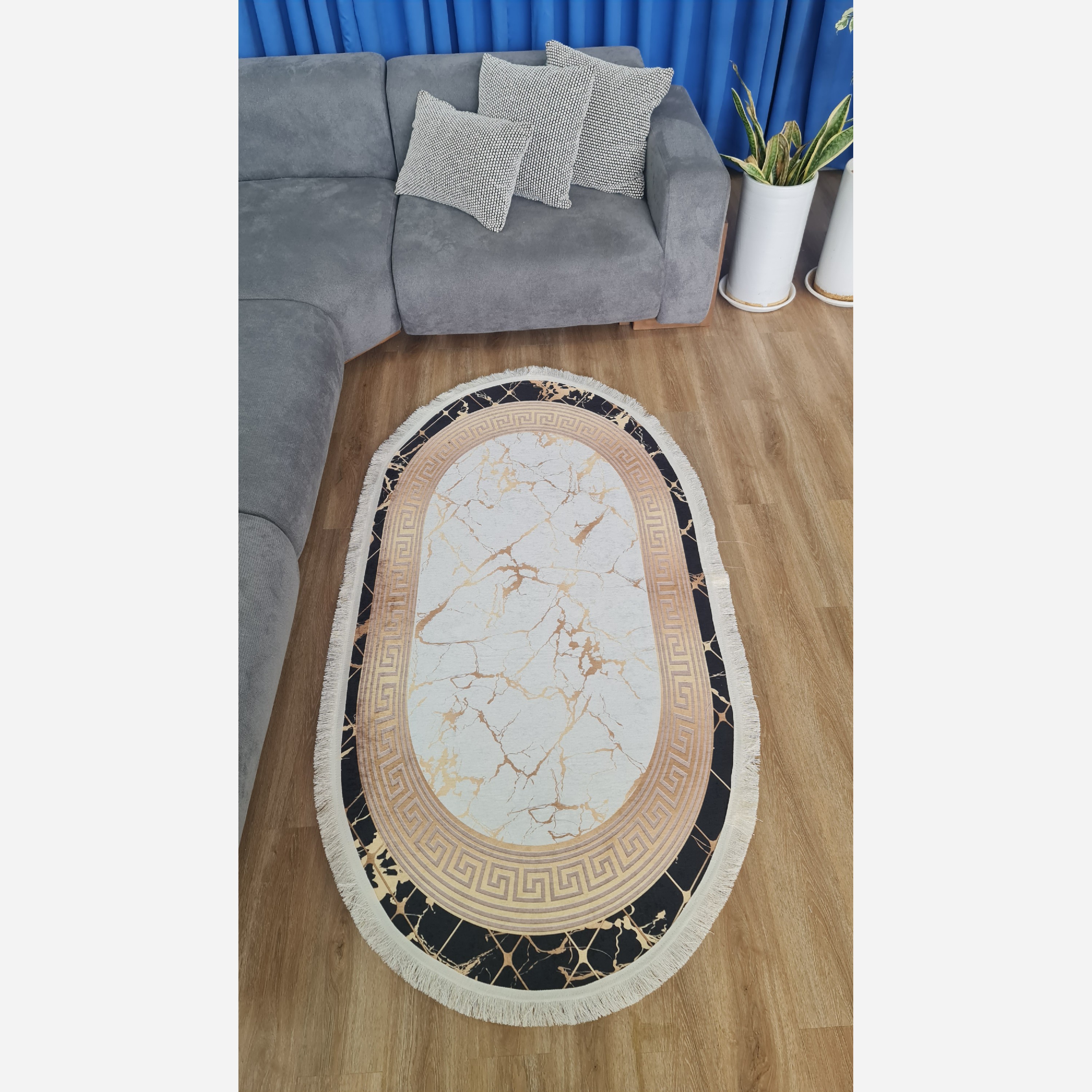فرشینه بیضی مدرن طرح جدید جنس رویه مخمل هازان ترک (پس کرایه)