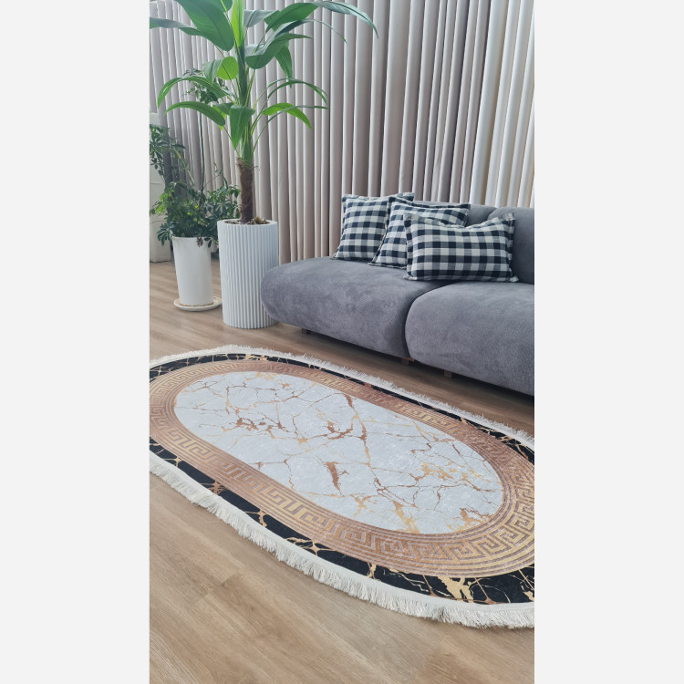 فرشینه بیضی مدرن طرح جدید جنس رویه مخمل هازان ترک (پس کرایه)