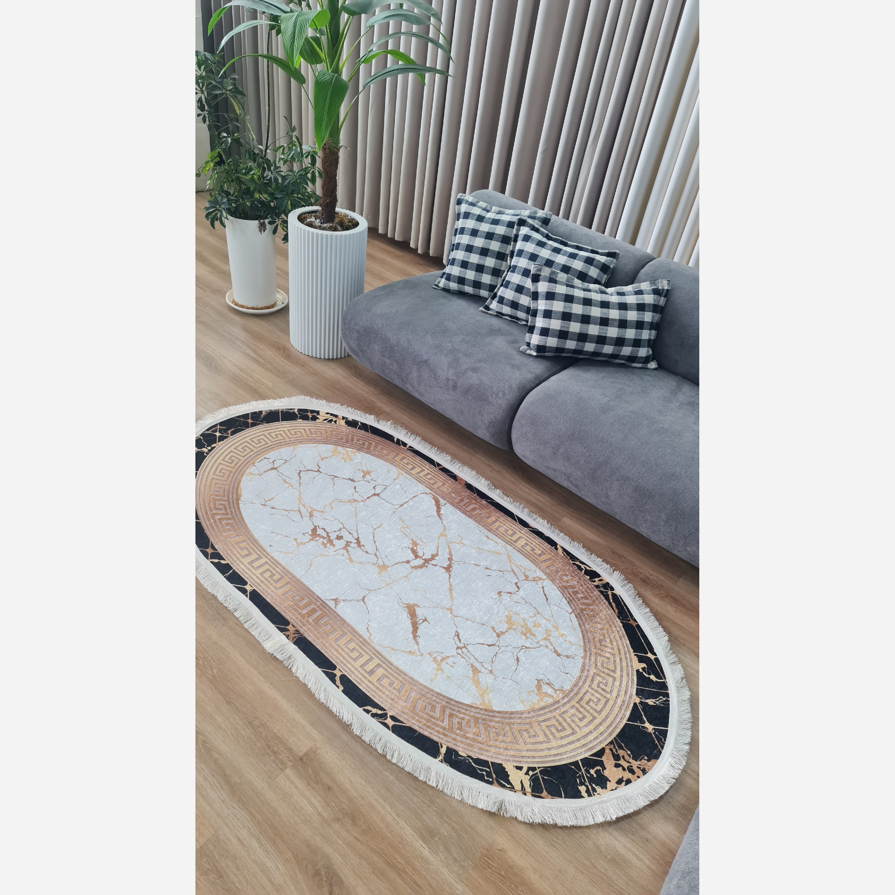 فرشینه بیضی مدرن طرح جدید جنس رویه مخمل هازان ترک (پس کرایه)