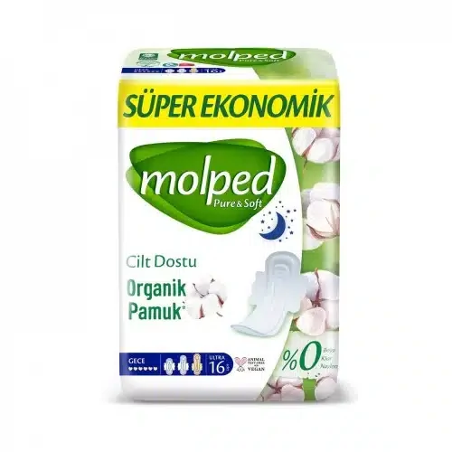 نوار بهداشتی مولپد Molped مدل Pure And Soft شبانه بسته 16 عددی
