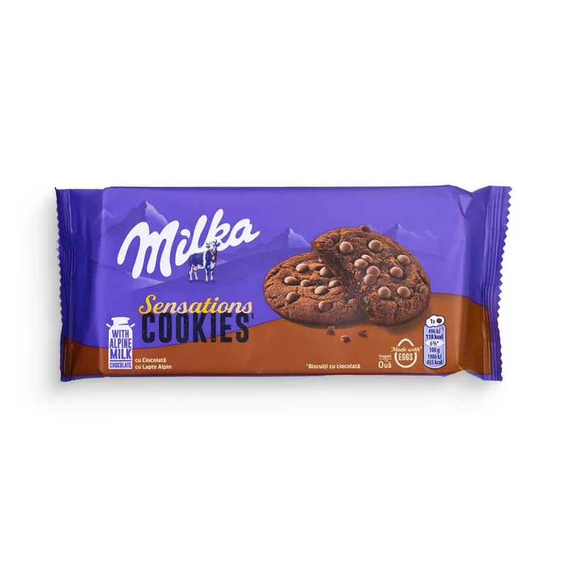کوکی میلکا با شکلات شیری حاوی شیر آلپاین مدل Sensations Cookies حجم 156 گرم