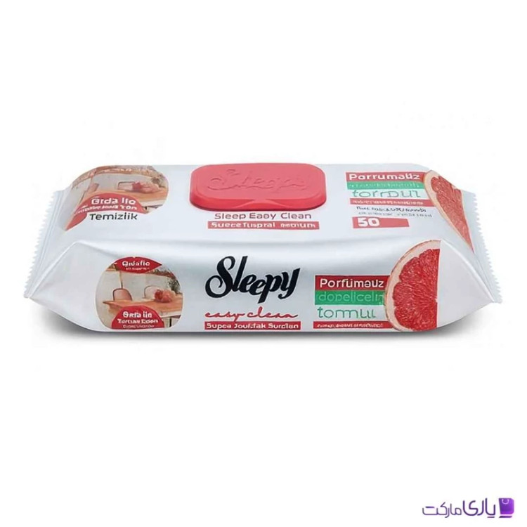 دستمال مرطوب اسلیپی Sleepy مخصوص سطوح آشپزخانه حاوی روغن گریپ فروت بسته 50 عددی