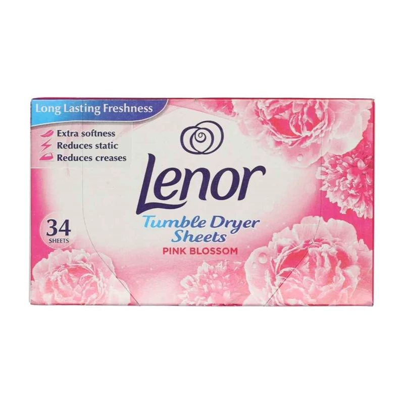 دستمال خوشبو کننده لباس لنور Lenor مدل Tumble Dryer Sheets با رایحه شکوفه صورتی بسته 34 عددی