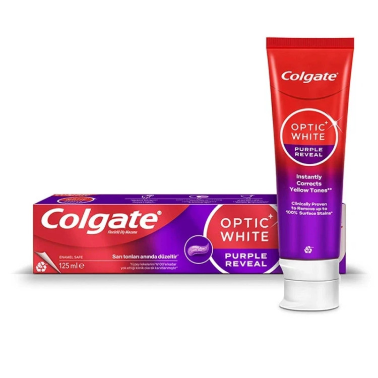 خمیر دندان بنفش سفید کننده فوری زردی دندان Optic white کلگیت حجم 125 میل