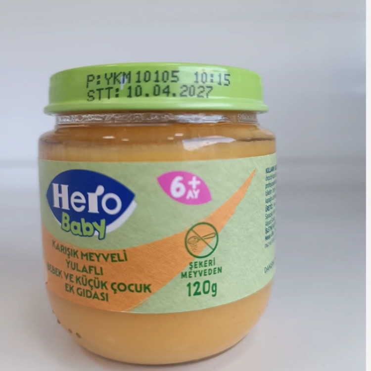 پوره مخلوط چند میوه با جو دوسر بدون شکر افزوده 120 گرمی هرو بیبی Hero Baby
