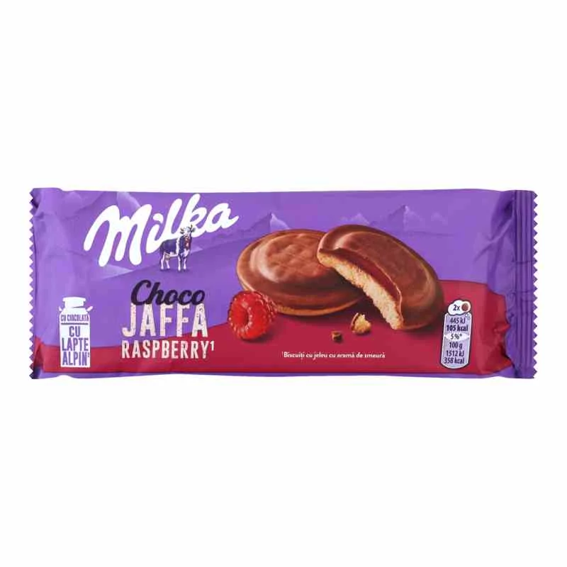 بیسکوییت با ژله با طعم تمشک میلکا مدل Choco Jaffa حجم 147 گرم