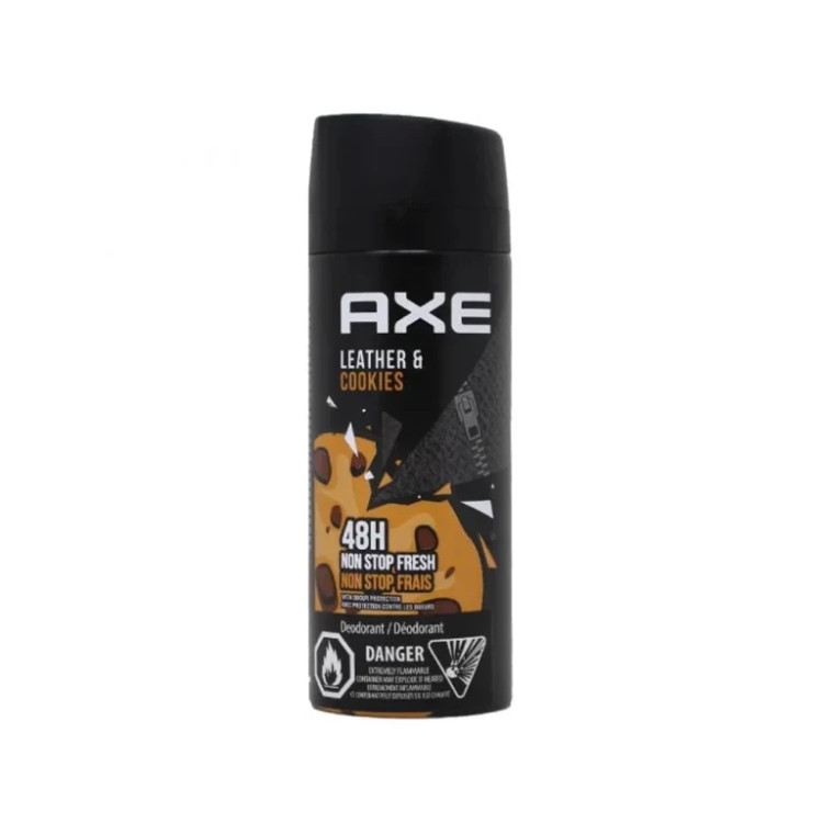 اسپری دئودورانت اکس حجم 150 میل رایحه AXE LEATHER AND COOKIES