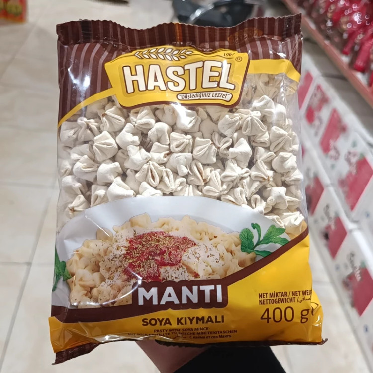 مانتی هاستل حاوی گوشت چرخ کرده و سویا وزن 400 گرم