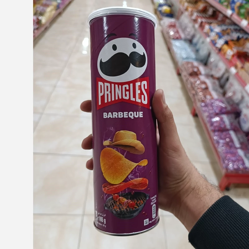 چیپس پرینگلز با طعم سس باربیکو وزن 165 گرم