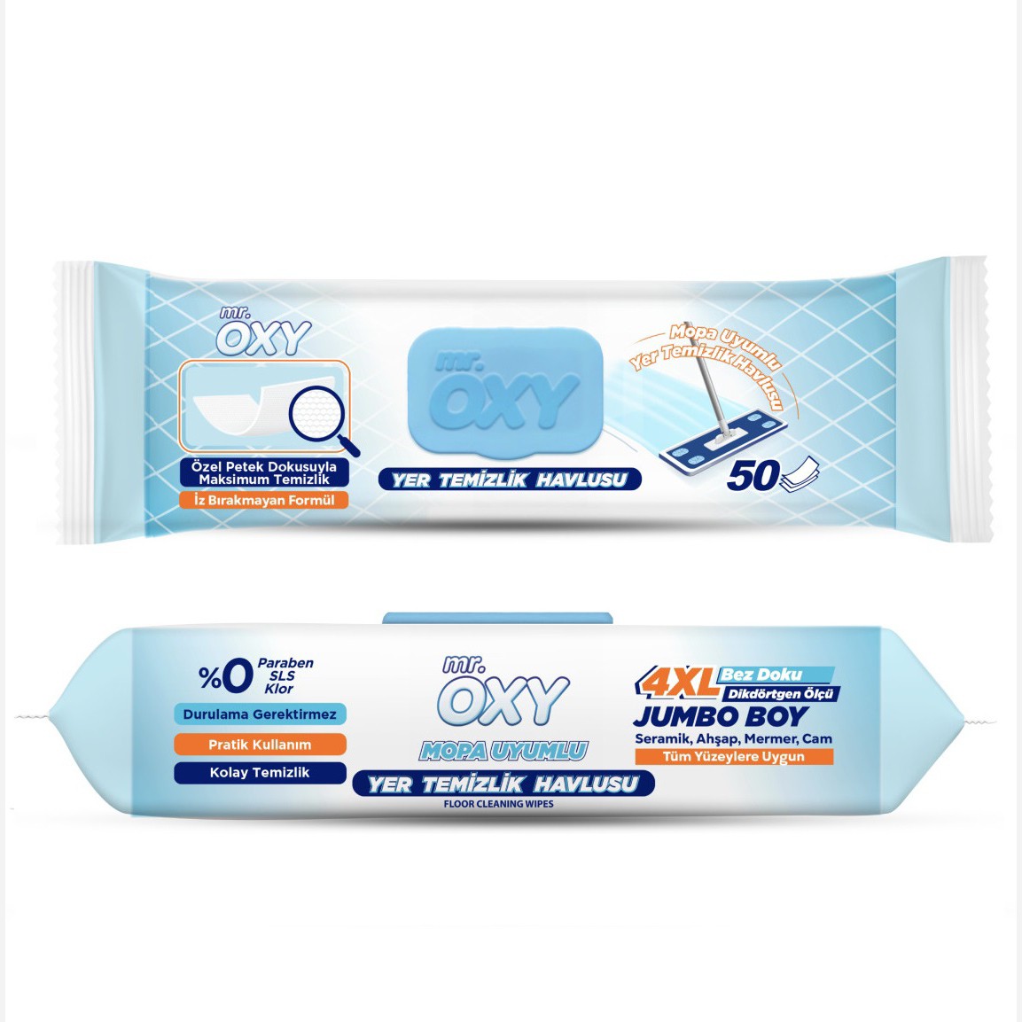 دستمال مرطوب مخصوص تی مستر اوکسی Mr. Oxy قابل شستشو بسته 50 عددی
