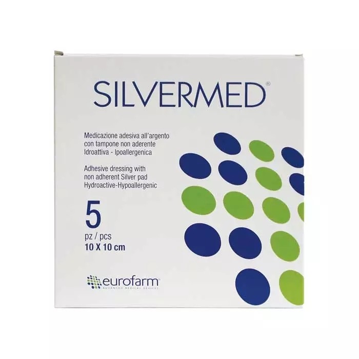 پانسمان نقره سیلورمد 10 در 10 چسب دار یوروفارم Eurofarm Silvermed