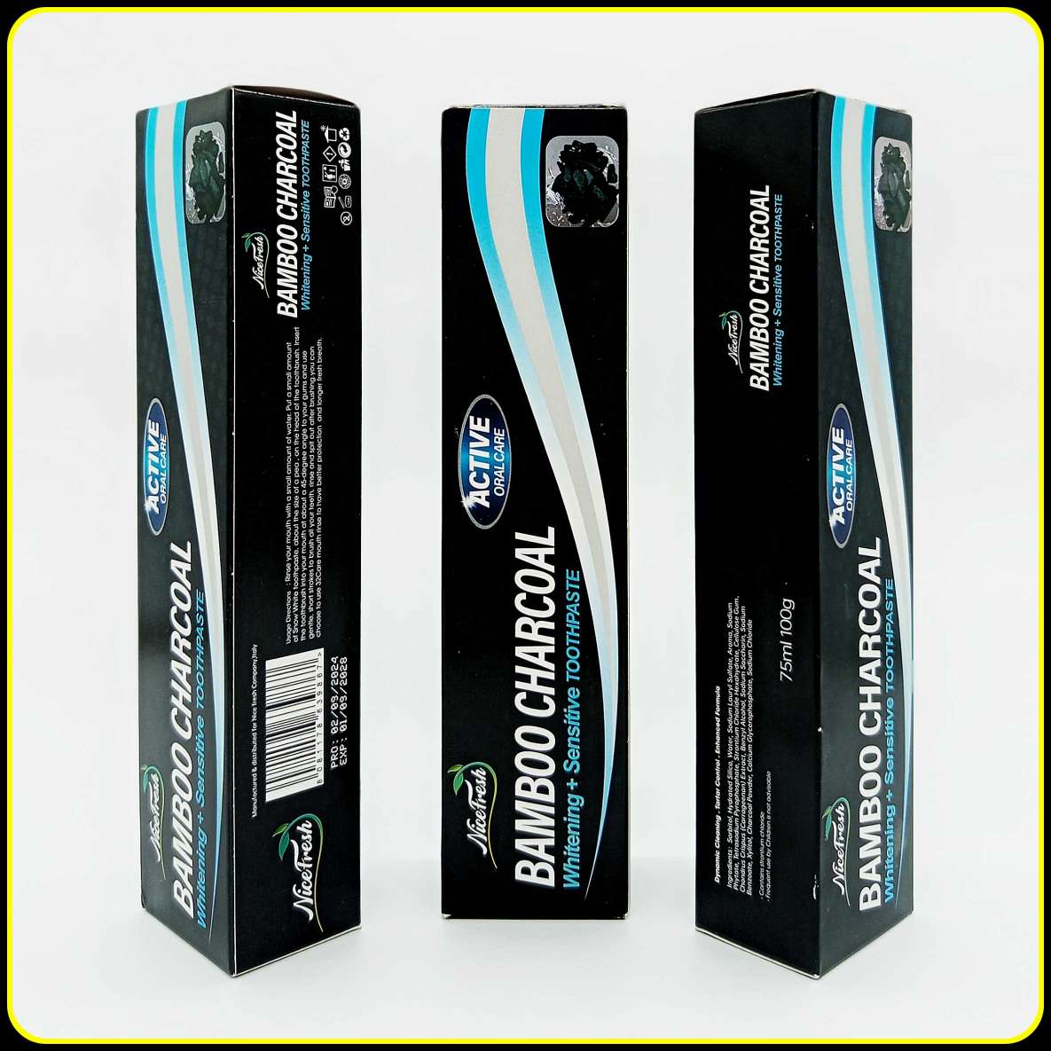 خمیر دندان زغالی بامبو نیسفِرش مدل Bamboo Charcoal Whitening + Sensitive Toothpaste 75ml