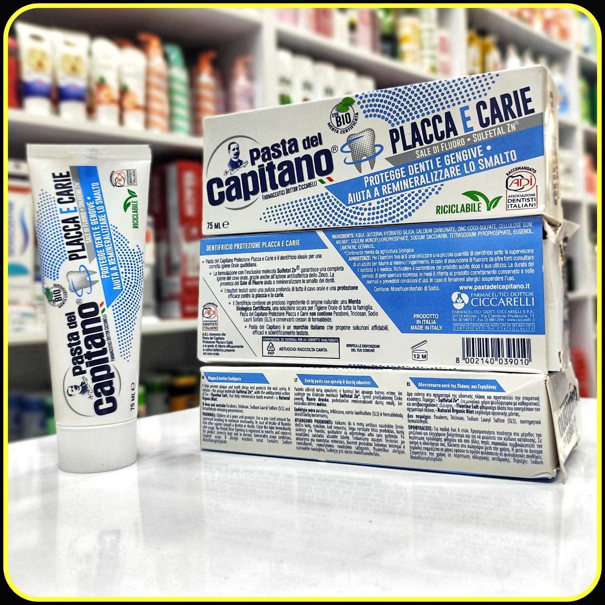 خمیر دندان ضد پلاک و پوسیدگی Pasta del Capitano Placca e Carie - 75ml - ساخت ایتالیا با نعناع ارگانیک