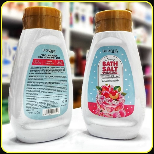 نمک حمام بایوآکوا مدل Peach Macaron حجم 430 گرم | Bioaqua Bath Salt Exfoliating