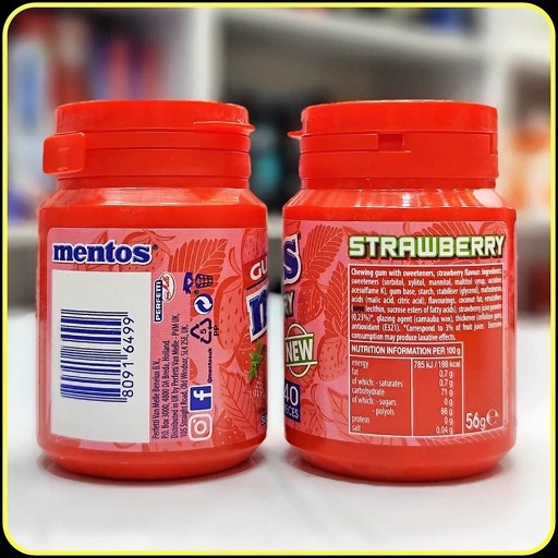 آدامس منتوس طعم توت فرنگی بدون قند mentos