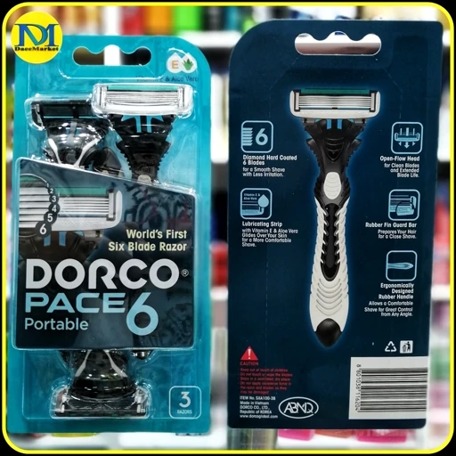 خودتراش دورکو پیس 6 پرتابل | Dorco Pace 6 Portable شش تیغه با بسته 3 عددی