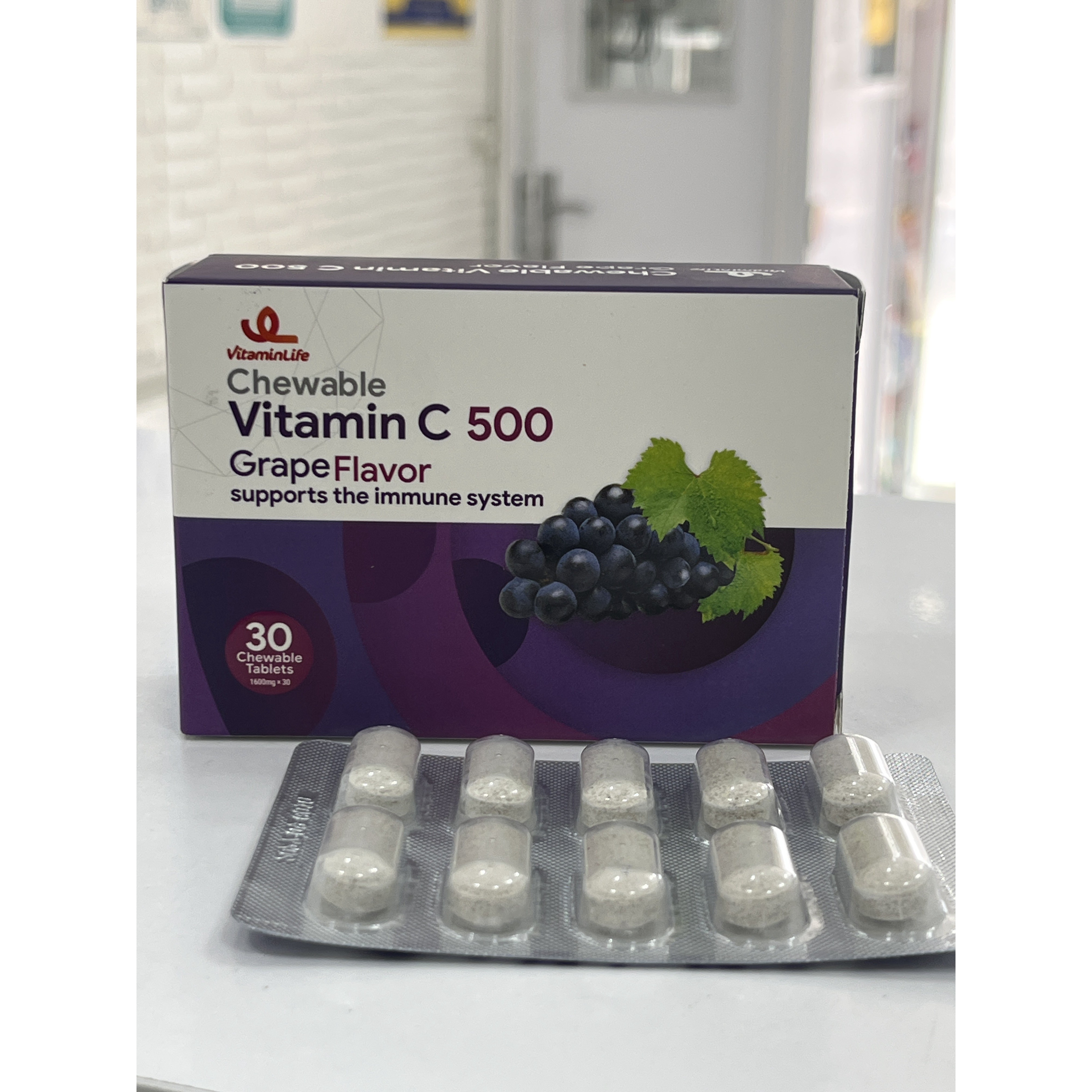 قرص جویدنی ویتامین C 500 ویتامین لایف در پنج طعم میوه ای 30 عدد