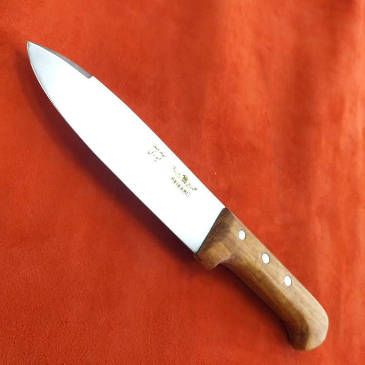 چاقو سلاخی سایز 5 حیدری برند اصلی حیدری استیل فولاد ضدزنگ طول کل چاقو 29 سانت تیز وبرنده دسته چوب راش