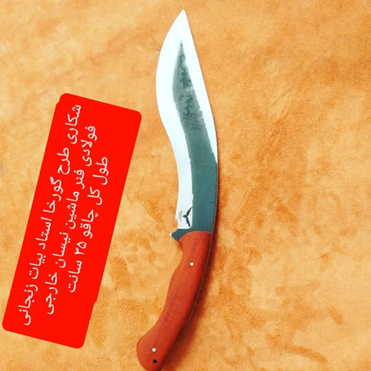 چاقو زنجان چاقوی زنجان چاقوی فولادی مدل گورخا پرنده دست ساز فولاد فنر طول کل چاقو 32 سانت طول تیغه 20 سانت ضخامت 4میل