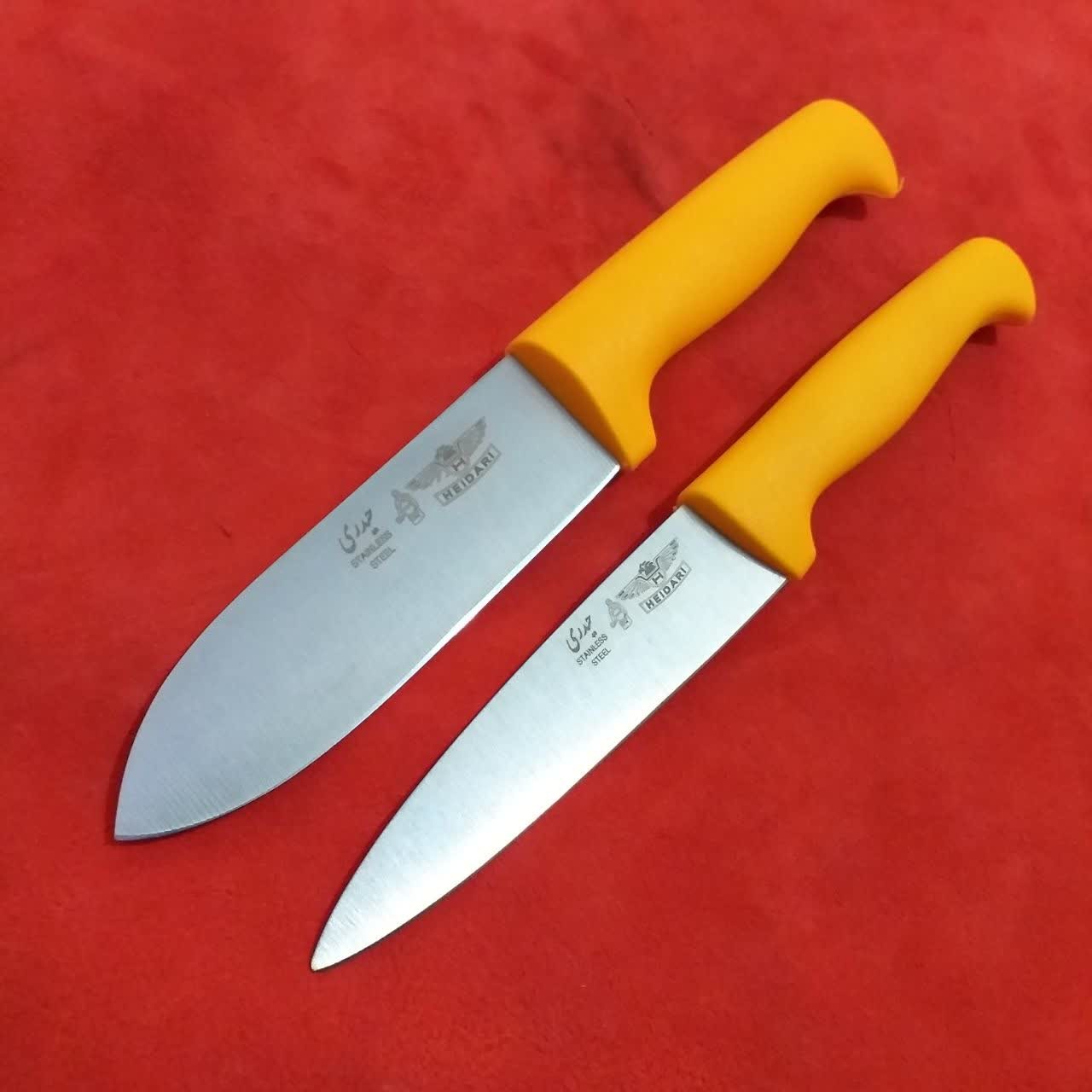 چاقوی زنجان چاقوی حیدری اصل برند حیدری ست دو عددی چاقو تیغه باریک طول کل 22 سانت تیغه 11 و چاقو تیغه پهن 24 سانت تیغه12