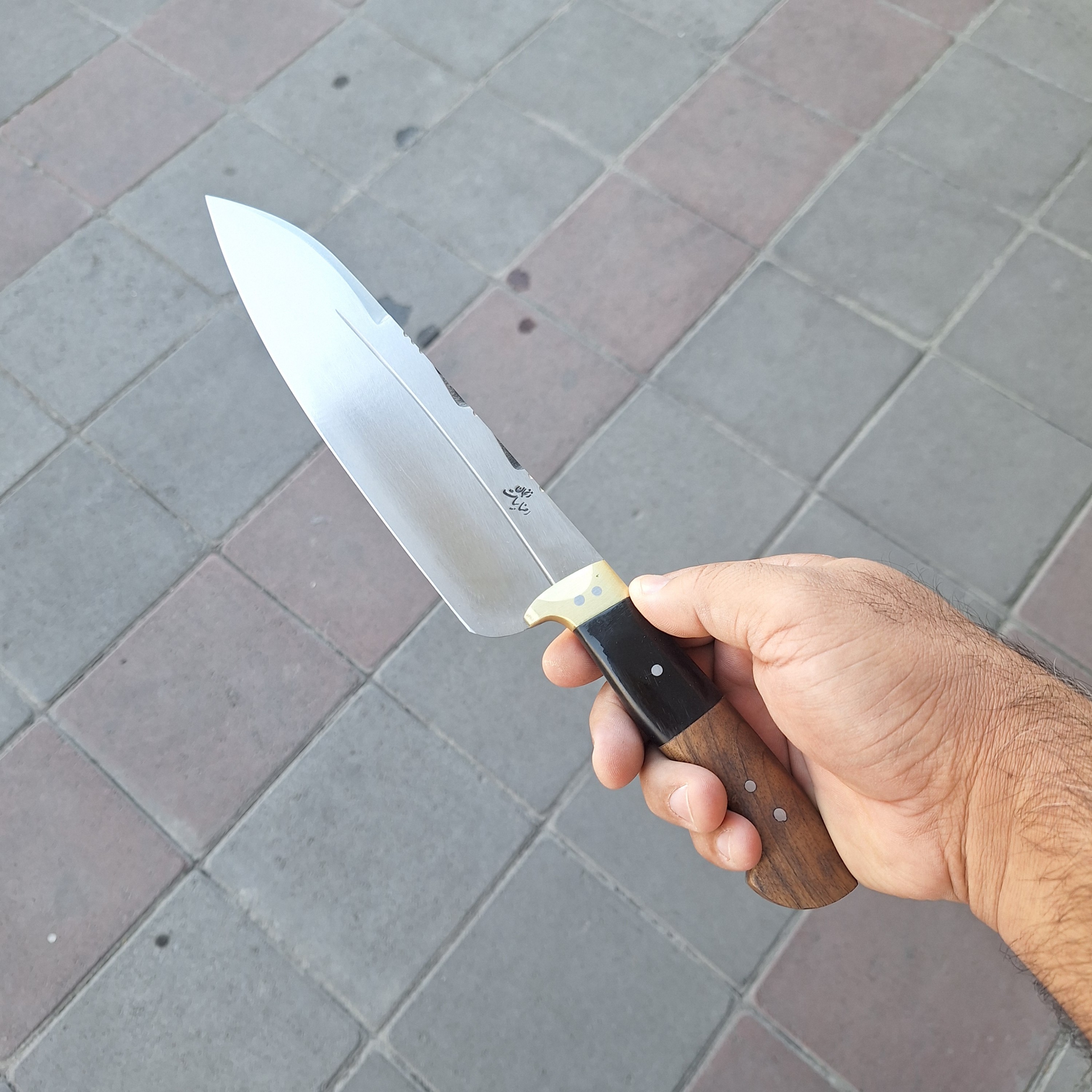 چاقوی قصابی راسته ای و ذبح استاد رضا بیات زنجان همراه با غلاف چرم کمربند خور