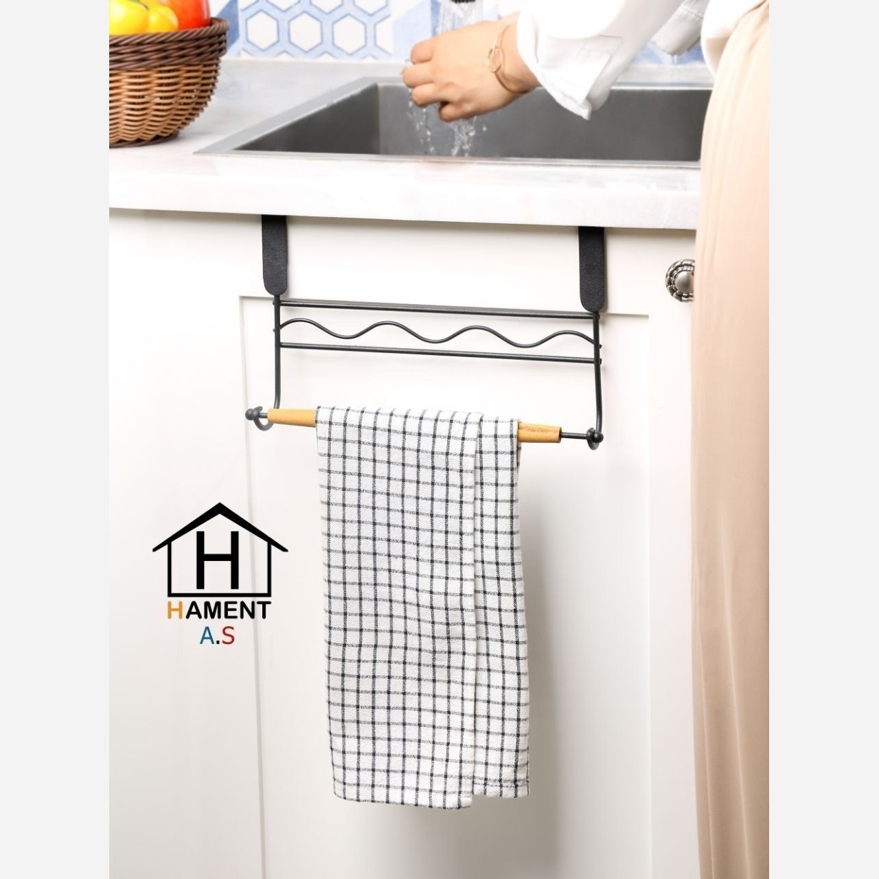 آویز حوله کابینتی،جاحوله کابینتی مشکی چوب