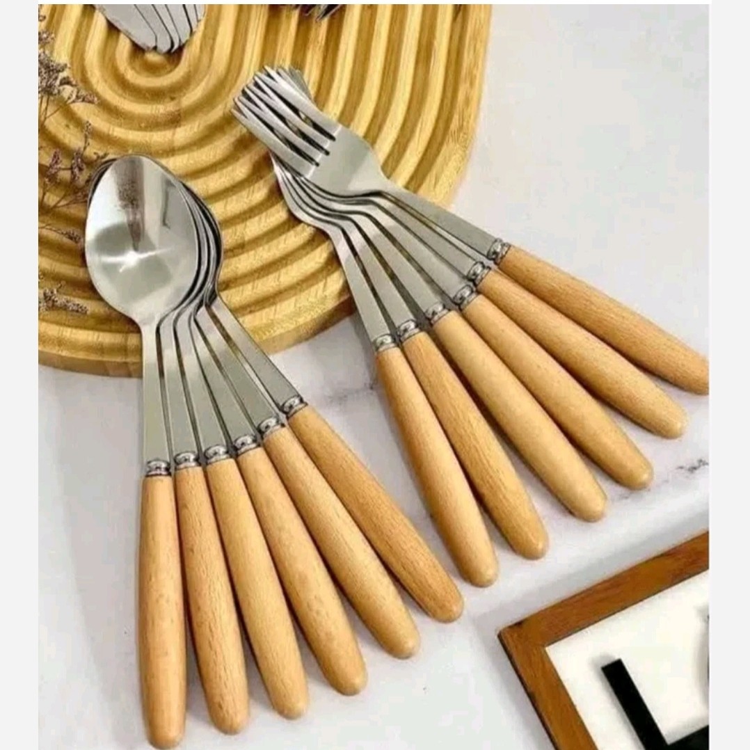 قاشق چنگال دسته بامبو چوبی