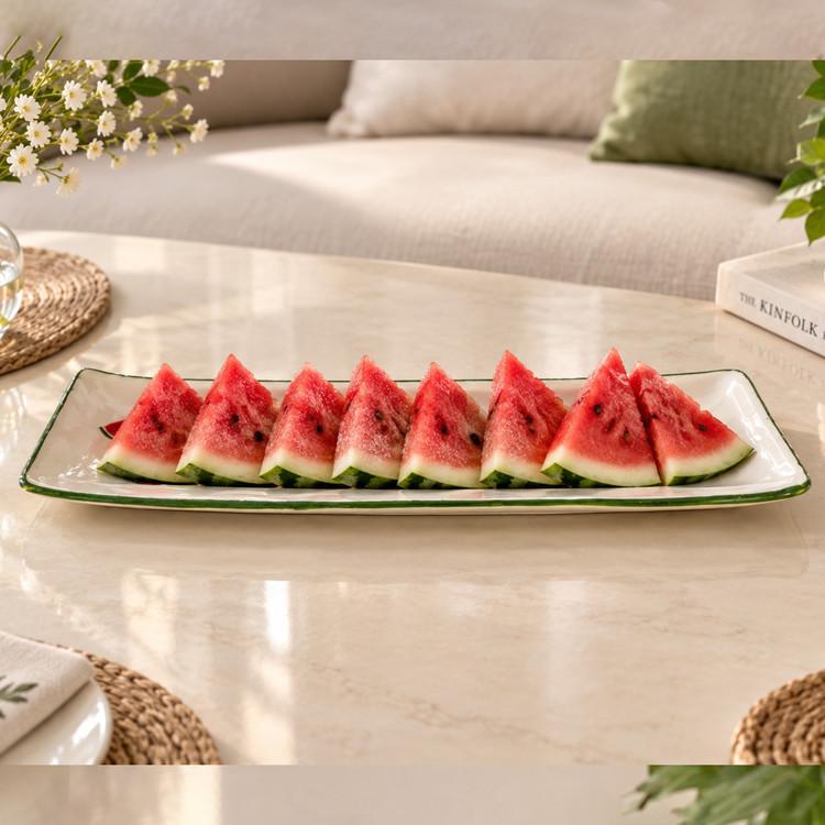 دیس سرامیکی مستطیل مدل هندوانه کباب خوری و شیرینی خوری