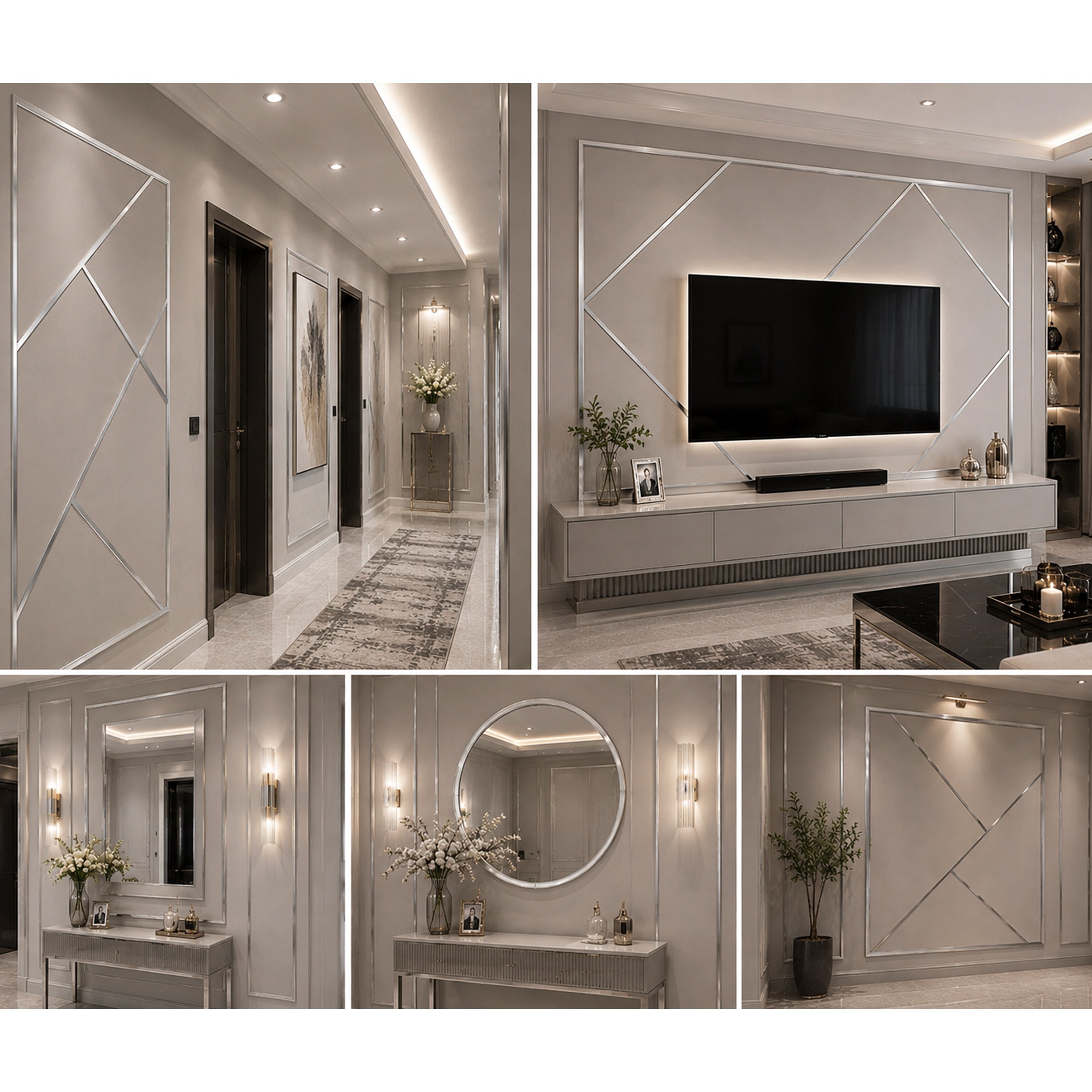 دیوارکوب آینه تزئینی دکوراتیو مولتی استایل نواری پهن 10 عددی